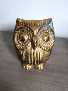 Vintage Brass Owl Figurine Paper Weight Decor 1970's